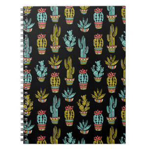 Caderno Espiral Padrão de Grunge Escuro Cactus