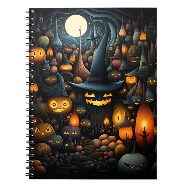 Caderno Espiral Padrão De Halloween Com Chapéu De Bruxas E Pumpkin (Frente)