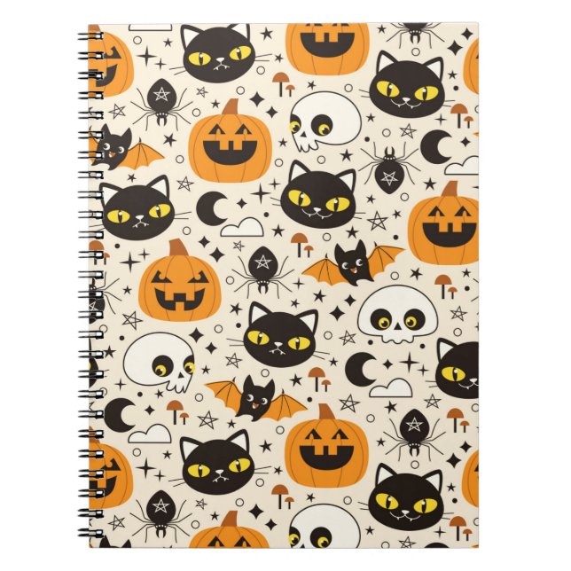 Caderno Espiral Padrão de Halloween Retro Bonito (Frente)
