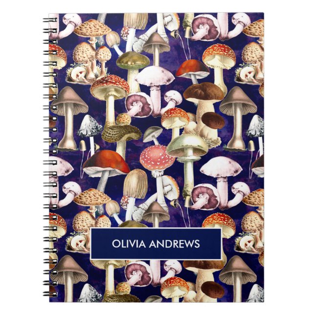 Caderno Espiral Padrão de horta de cogumelos azuis (Frente)