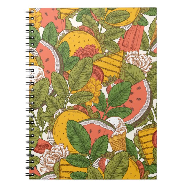 Caderno Espiral Padrão de Ilustração da Comida de Verão (Frente)