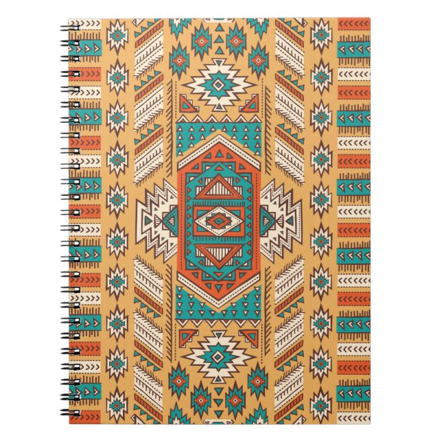 Caderno Espiral Padrão de ilustração sem descontinuidades étnicas  (Frente)