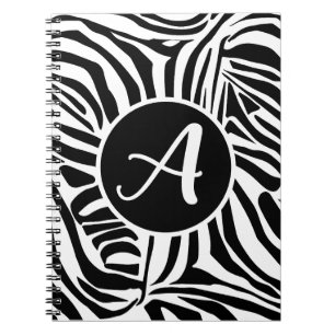 Caderno Espiral Padrão de impressão de zebra preto e branco em neg