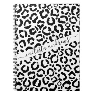 Caderno Espiral Padrão de Impressão do Animal Leopardo Branco Negr
