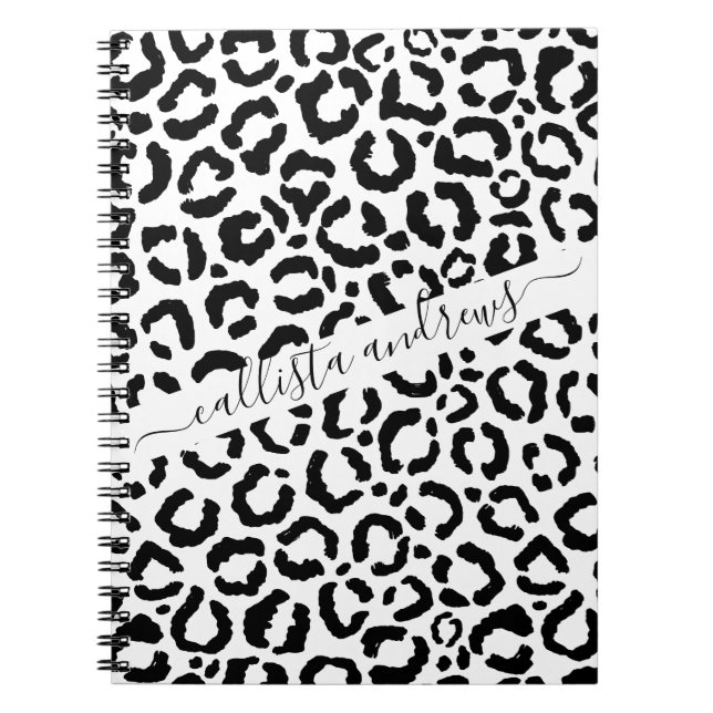 Caderno Espiral Padrão de Impressão do Animal Leopardo Branco Negr (Frente)