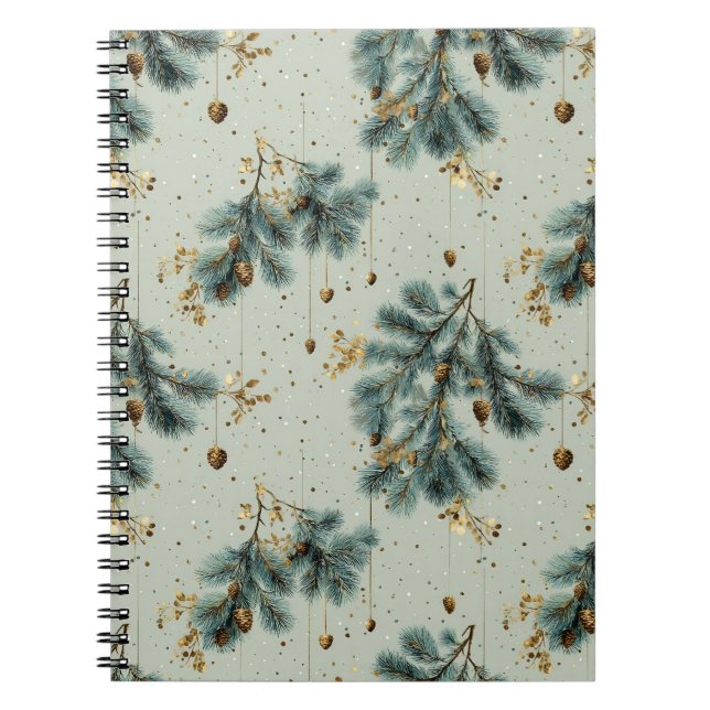 Caderno Espiral Padrão de inverno do Pinecone azul e castanho (Frente)