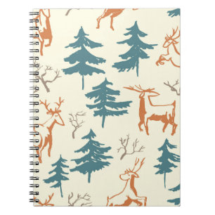 Caderno Espiral Padrão de inverno sem costura desenhado à mão com 