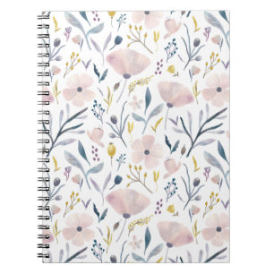 Caderno Espiral Padrão de Jardim da Flor do Pastel, rosa e azul