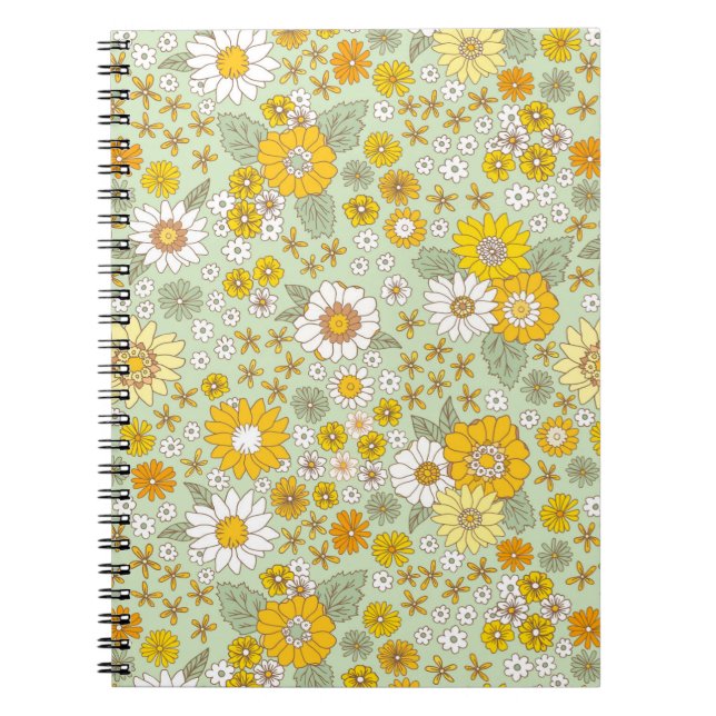 Caderno Espiral Padrão de Jardim Floral Amarelo (Frente)