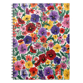 Caderno Espiral Padrão de Jardim Floral de Pensamentos de Primaver