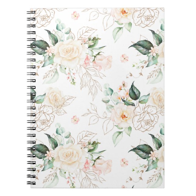 Caderno Espiral Padrão de Jardim Floral rosa (Frente)