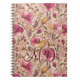 Caderno Espiral Padrão de Jardim Floral Rosa Delicada