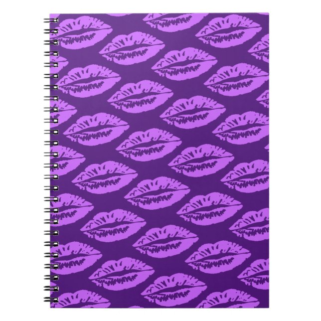 Caderno Espiral Padrão de Lábios Roxos (Frente)
