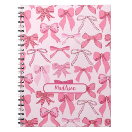 Caderno Espiral Padrão de Laço Rosa Charmoso