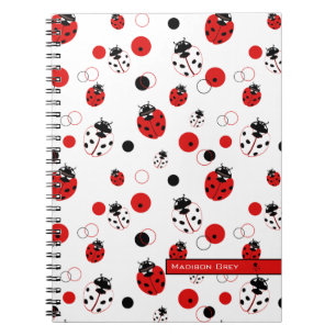 Caderno Espiral Padrão de Ladybug vermelho, preto e branco simples
