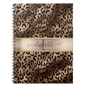 Caderno Espiral Padrão de Leopardo Bronze Preto Monograma