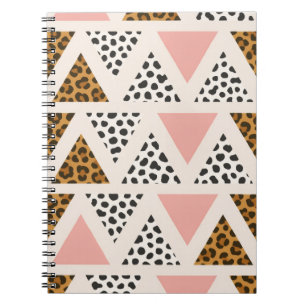 Caderno Espiral Padrão de Leopardo Chic e Triângulo Rosa