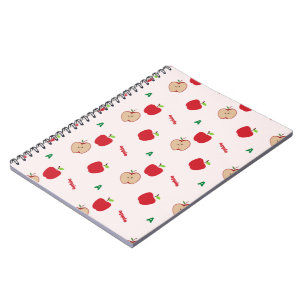 Caderno Espiral Padrão de Letra A de Maçã Vermelha Fofo de Volt