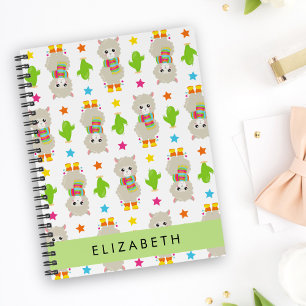 Caderno Espiral Padrão De Lhamas, Alpacas, Cactus, Seu Nome