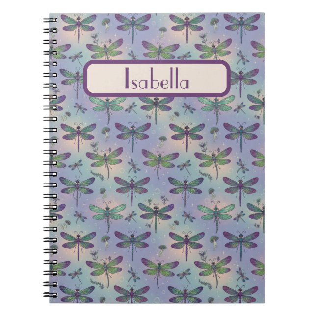 Caderno Espiral Padrão de Libélula Personalizado (Frente)