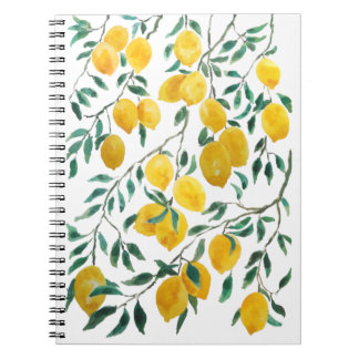 Caderno Espiral padrão de limão amarelo-aquarela