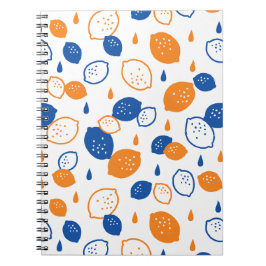 Caderno Espiral Padrão de limão azul e laranja, com Frutas empinad
