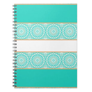 Caderno Espiral Padrão de Listra de Mandala Turquesa