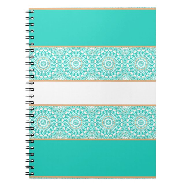 Caderno Espiral Padrão de Listra de Mandala Turquesa (Frente)