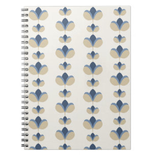 Caderno Espiral Padrão de Listra Floral Geométrica Azul Costeira