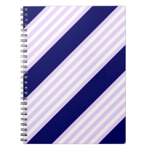 Caderno Espiral Padrão de listras brancas e lilás com azul-marinho