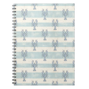 Caderno Espiral Padrão de Listras Náuticas Lagosta Azul Costeira