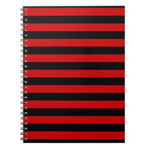 Caderno Espiral Padrão de Listras Pretas e Vermelhas em Negrito