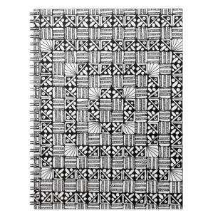 Caderno Espiral Padrão de Listras Quadrados Preto Branco Design