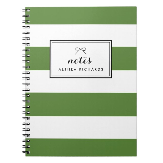 Caderno Espiral Padrão de listras vivas e verdes personalizado (Frente)