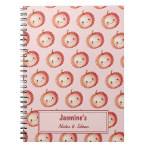 Caderno Espiral Padrão de Litchia Lucky You Personalizado Aquarela