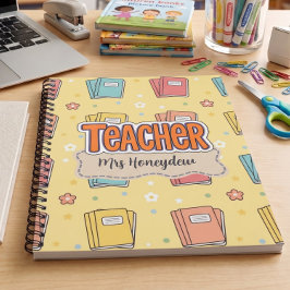 Caderno Espiral Padrão de Livros Escolares de Professores Pastel R
