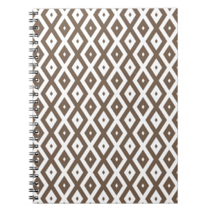 Caderno Espiral Padrão de losango branco e castanho de taupe