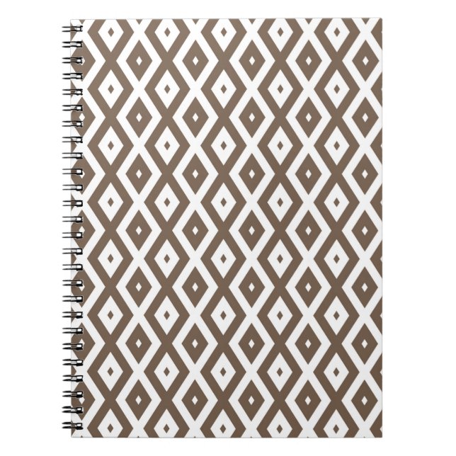 Caderno Espiral Padrão de losango branco e castanho de taupe (Frente)