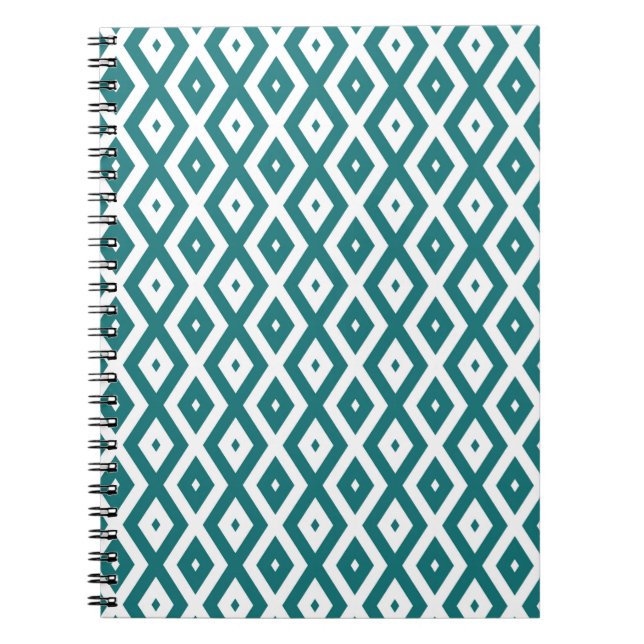 Caderno Espiral Padrão de losango branco e teal (Frente)