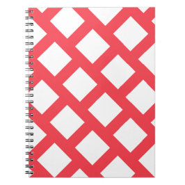 Caderno Espiral Padrão de Losango Vermelho e Branco Vibrante e Div