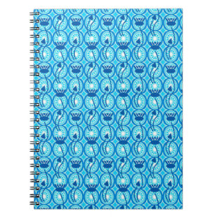 Caderno Espiral Padrão de Lotus egípcio, cobalto e turquesa