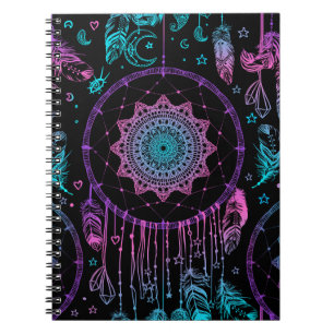 Caderno Espiral Padrão de Lua Nativo Americano de Dreamcatcher