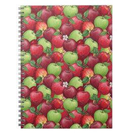 Caderno Espiral Padrão de Maçã em Aquarela Vermelha e Verde