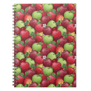 Caderno Espiral Padrão de Maçã em Aquarela Vermelha e Verde