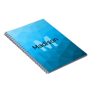 Caderno Espiral Padrão de malha geométrica gradiente ciano azul Mo
