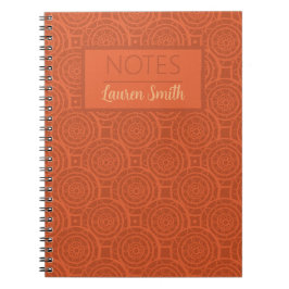 Caderno Espiral Padrão de Mandala Laranja Terroso Retrô