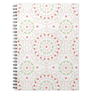 Caderno Espiral Padrão de Mandala Mínimalista Cinza-Rosa-Floral