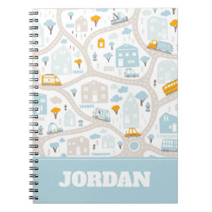 Caderno Espiral Padrão de Mapa de Vizinhança de Pastel Bonito