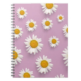 Caderno Espiral Padrão de margarida alegre em fundo rosa
