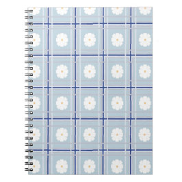 Caderno Espiral Padrão de Margarida Xadrez Azul